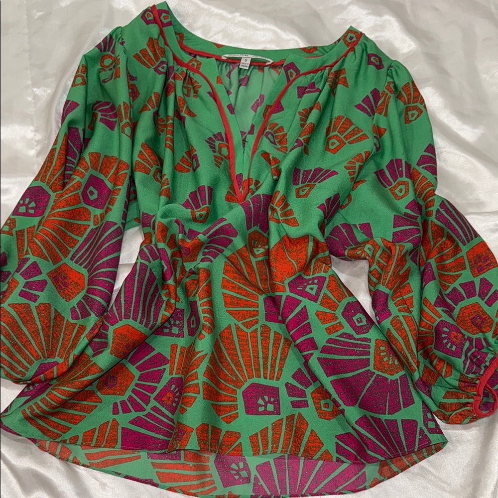 Vibrant Indian Green and Orange Women's Top